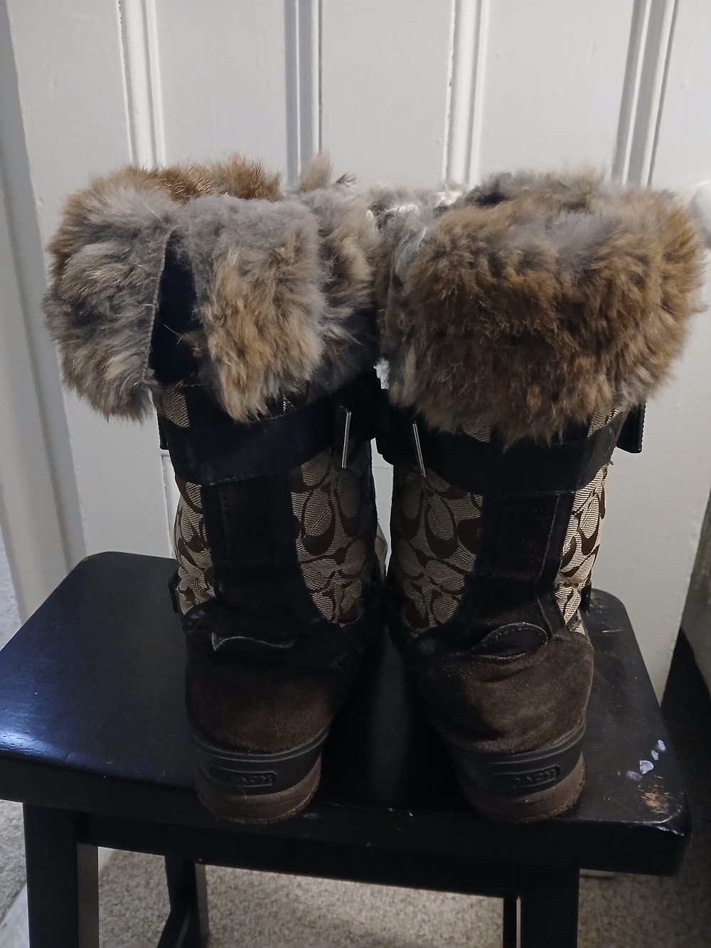 Coach Brown Signature Logo Fur-Trim Winter Boots- AS IS* - Picture 6 of 7